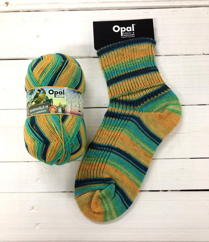 11330 - Mustard, green, blue and navy self-striping sock